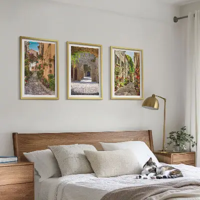 Włoskie uliczki kwiaty architektura zestaw 3 obrazów do salonu