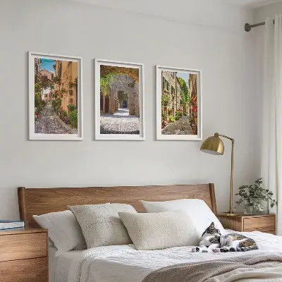 Włoskie uliczki kwiaty architektura zestaw 3 obrazów do salonu