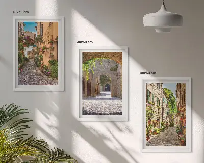 Włoskie uliczki kwiaty architektura zestaw 3 obrazów do salonu