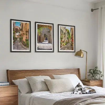 Włoskie uliczki kwiaty architektura zestaw 3 obrazów do salonu