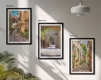Włoskie uliczki kwiaty architektura zestaw 3 obrazów do salonu