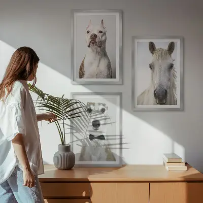 Zestaw obrazów do salonu eleganckie portrety psów i koni