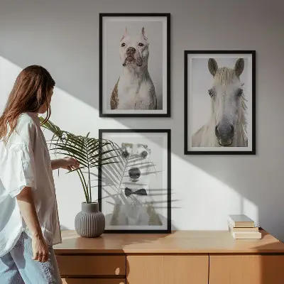 Zestaw obrazów do salonu eleganckie portrety psów i koni