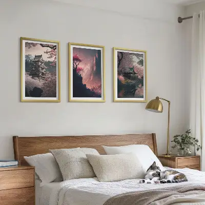 Kompozycja obrazów na ścianę japońskie krajobrazy górskie w stylu fantasy