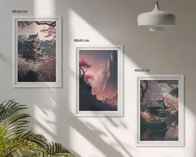 Kompozycja obrazów na ścianę japońskie krajobrazy górskie w stylu fantasy