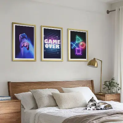 Pady do gry Game Over zestaw 3 obrazów do salonu