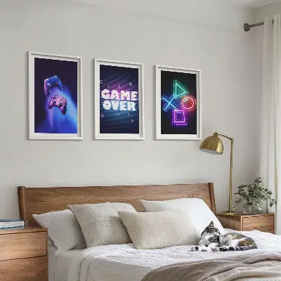 Pady do gry Game Over zestaw 3 obrazów do salonu