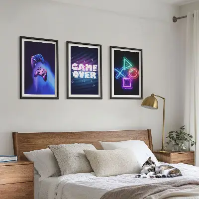 Pady do gry Game Over zestaw 3 obrazów do salonu