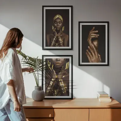 Portrety afrykańskich kobiet zestaw 3 obrazów do salonu
