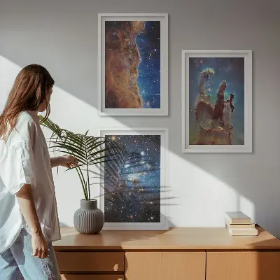Kosmiczne krajobrazy galaktyk zestaw 3 obrazów do salonu
