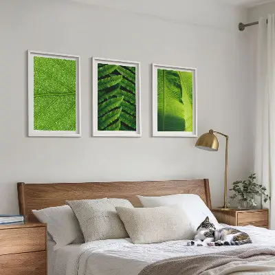 Kompozycja obrazów na ścianę liście tropikalne w makrofotografii