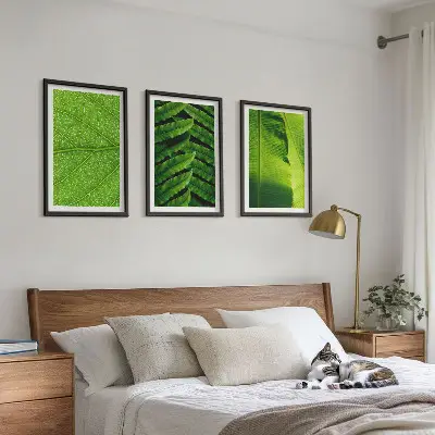 Kompozycja obrazów na ścianę liście tropikalne w makrofotografii