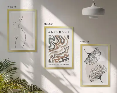 Zestaw obrazów do salonu z abstrakcyjnymi wzorami w stylu boho