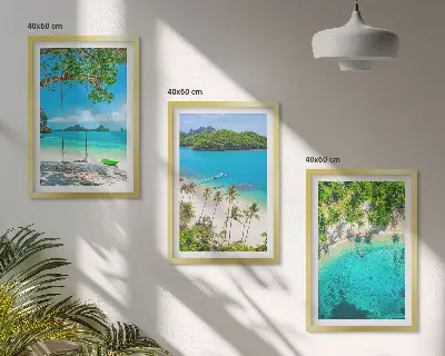 Zestaw obrazów do salonu plaże z palmami i czystą wodą