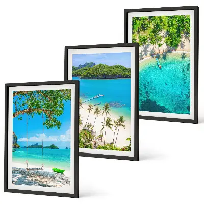 Zestaw obrazów do salonu plaże z palmami i czystą wodą