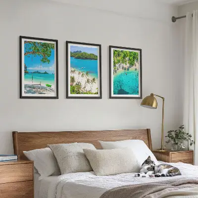 Zestaw obrazów do salonu plaże z palmami i czystą wodą