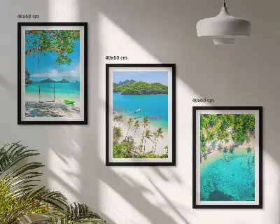Zestaw obrazów do salonu plaże z palmami i czystą wodą