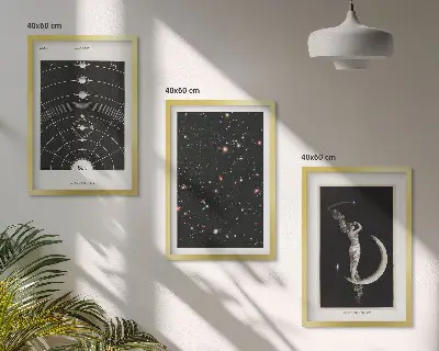 Zestaw obrazów do salonu układ słoneczny z motywem nocnej postaci