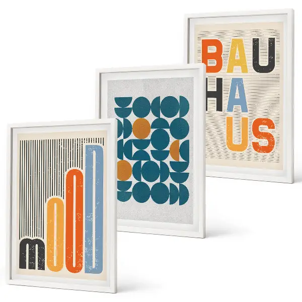 Geometryczne wzory Bauhaus zestaw 3 obrazów do salonu