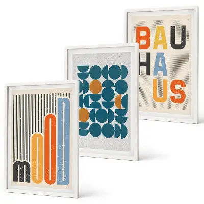 Geometryczne wzory Bauhaus zestaw 3 obrazów do salonu