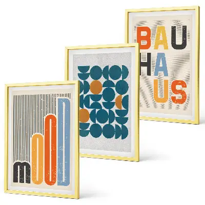 Geometryczne wzory Bauhaus zestaw 3 obrazów do salonu
