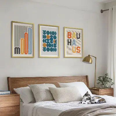 Geometryczne wzory Bauhaus zestaw 3 obrazów do salonu