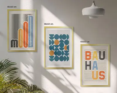 Geometryczne wzory Bauhaus zestaw 3 obrazów do salonu