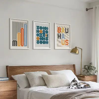 Geometryczne wzory Bauhaus zestaw 3 obrazów do salonu