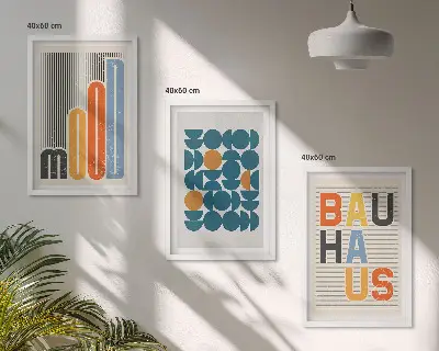 Geometryczne wzory Bauhaus zestaw 3 obrazów do salonu