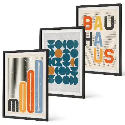 Geometryczne wzory Bauhaus zestaw 3 obrazów do salonu