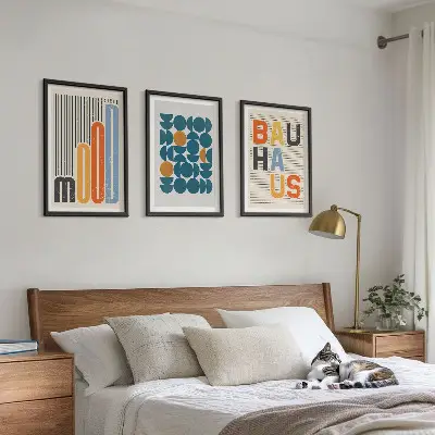 Geometryczne wzory Bauhaus zestaw 3 obrazów do salonu