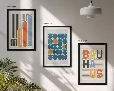 Geometryczne wzory Bauhaus zestaw 3 obrazów do salonu
