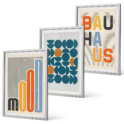 Geometryczne wzory Bauhaus zestaw 3 obrazów do salonu
