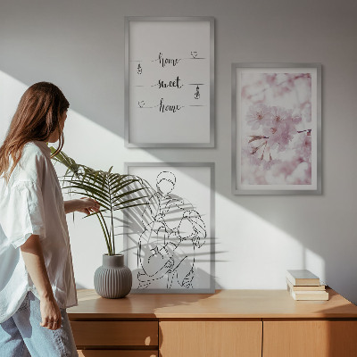 Zestaw obrazów do salonu Kwiaty rodzina minimalistycznie
