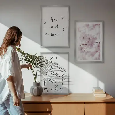 Zestaw obrazów do salonu minimalistyczne kwiaty z motywem rodziny