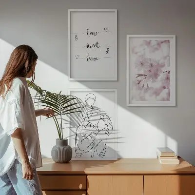 Zestaw obrazów do salonu minimalistyczne kwiaty z motywem rodziny