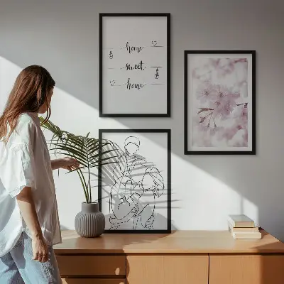 Zestaw obrazów do salonu minimalistyczne kwiaty z motywem rodziny