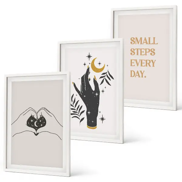 Zestaw 3 obrazów do salonu Minimalistyczne ilustracje boho