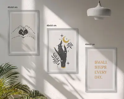 Zestaw 3 obrazów do salonu Minimalistyczne ilustracje boho