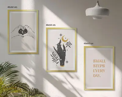 Zestaw 3 obrazów do salonu Minimalistyczne ilustracje boho
