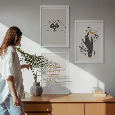 Zestaw 3 obrazów do salonu Minimalistyczne ilustracje boho