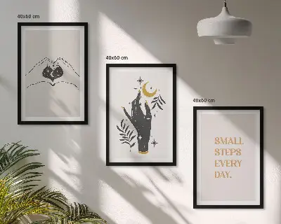 Zestaw 3 obrazów do salonu Minimalistyczne ilustracje boho