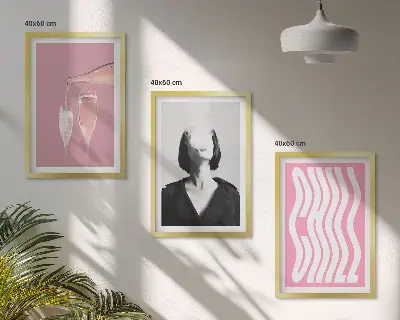 Zestaw obrazów do salonu stylowy portret z motywem relaksu przy szampanie