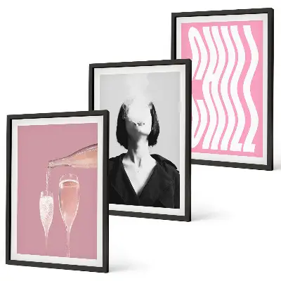 Zestaw obrazów do salonu stylowy portret z motywem relaksu przy szampanie