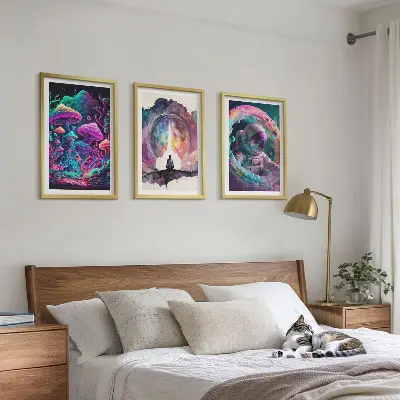 Zestaw 3 obrazów do salonu kolorowe ilustracje w stylu fantasy