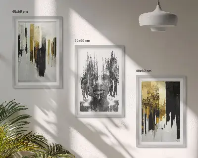 Kontrastowe abstrakcje portretu zestaw 3 obrazów do salonu