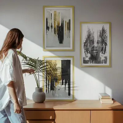 Kontrastowe abstrakcje portretu zestaw 3 obrazów do salonu