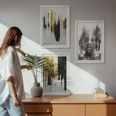 Kontrastowe abstrakcje portretu zestaw 3 obrazów do salonu