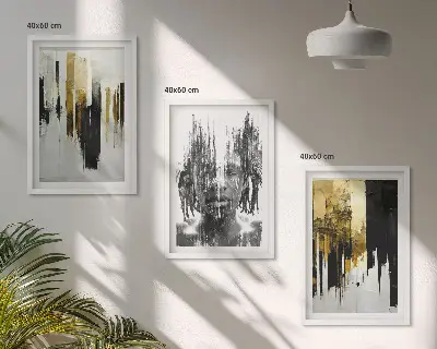 Kontrastowe abstrakcje portretu zestaw 3 obrazów do salonu
