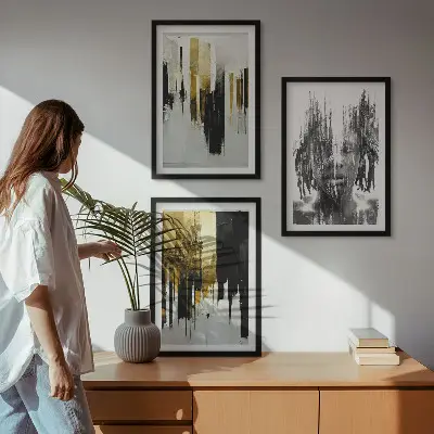 Kontrastowe abstrakcje portretu zestaw 3 obrazów do salonu